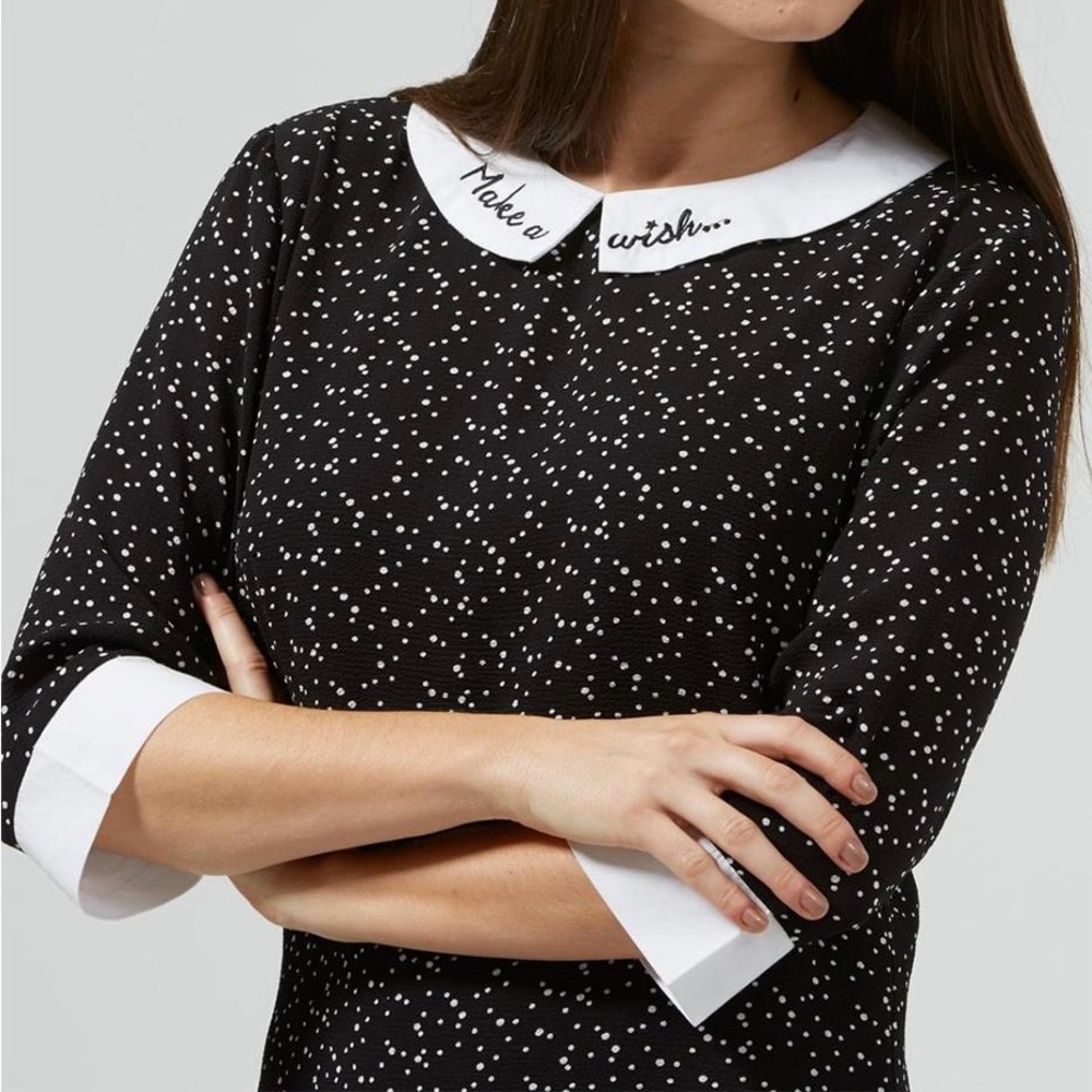 Sugarhill Boutique Make A Wish Mod 60s Tunic Midi Dress w/ Sleeves & Collar UK 8